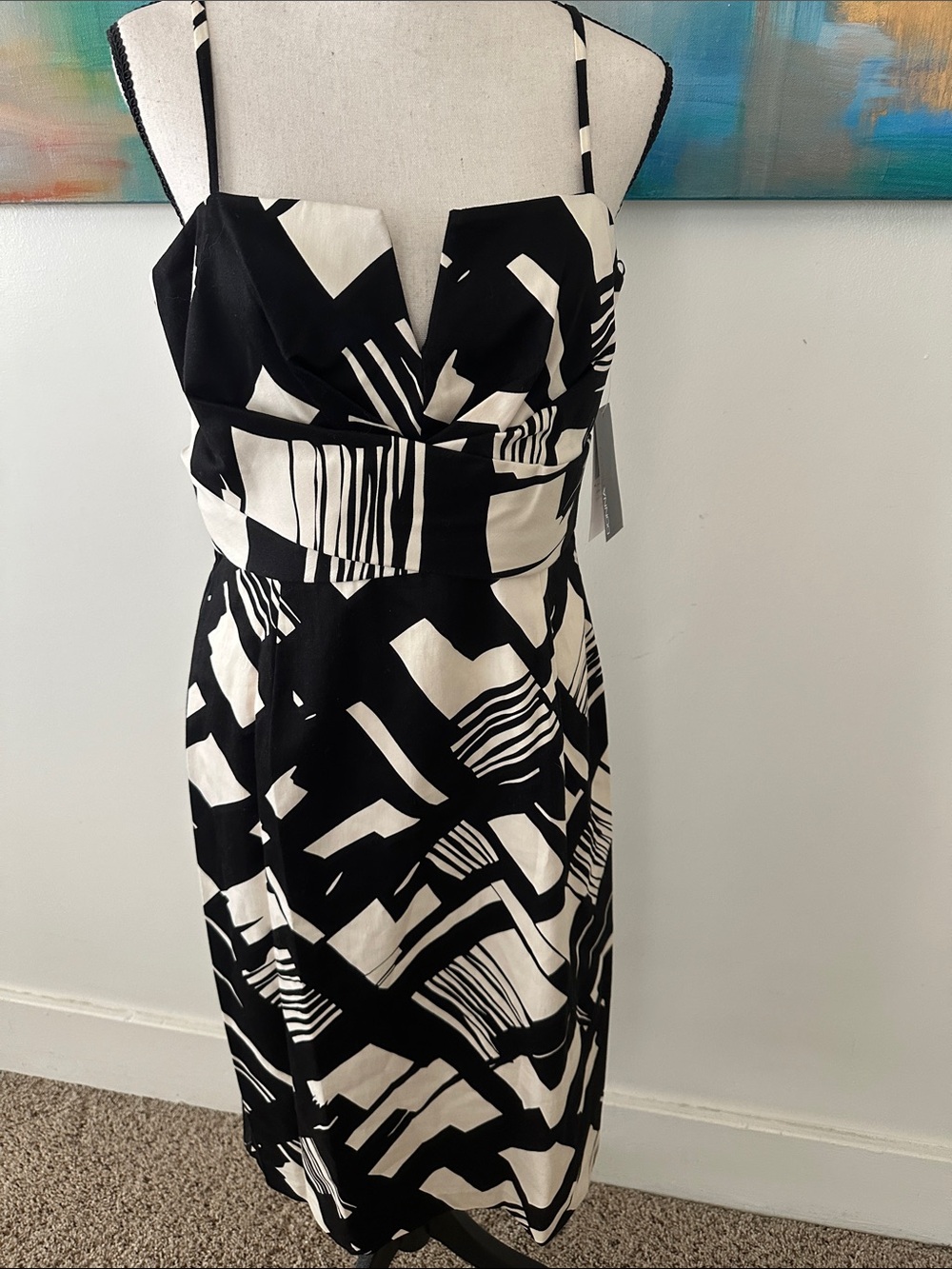 Donna Ricco NWT Black Cream Knee Length Cotton Blend Cocktail Dress 10
